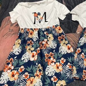 Girls' Navy Floral Skater Dress with White Top